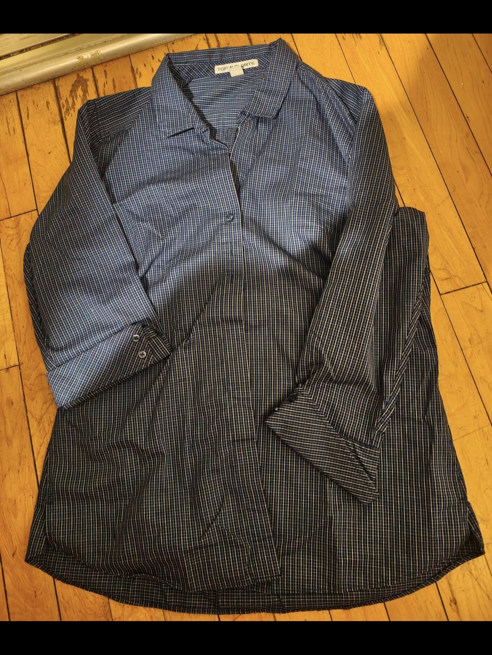 New Port Authority Men's Navy Check Button-Up Shirt Long Sleeve Size Medium Nwot